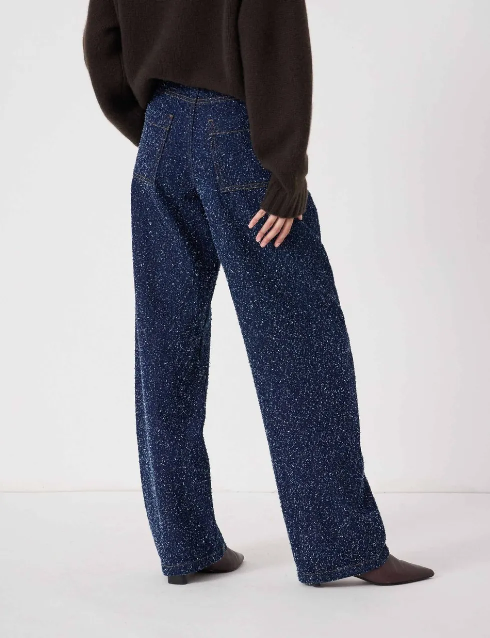 Textured Mid Rise Straight Leg Jeans