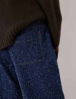 Textured Mid Rise Straight Leg Jeans