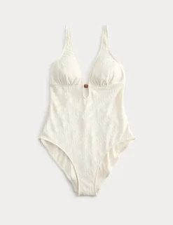 Textured Padded Bead Detail Plunge Swimsuit