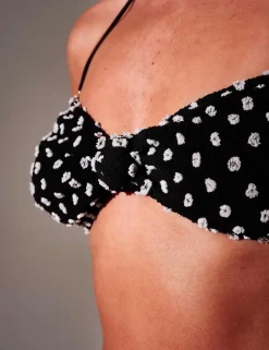 Textured Polka Dot Bandeau Bikini Top