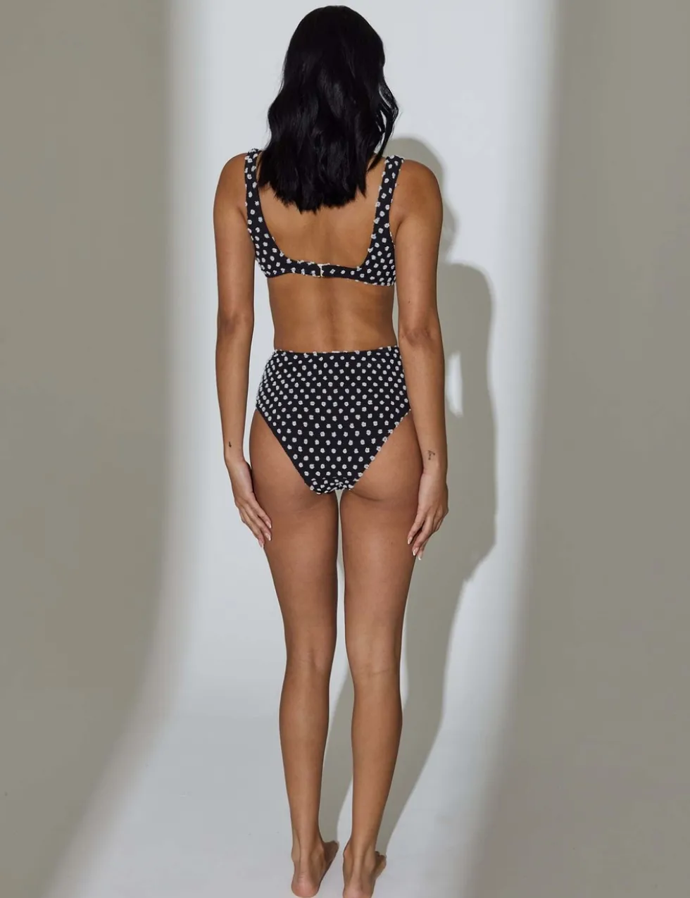 Textured Polka Dot High Waisted Bikini Bottoms
