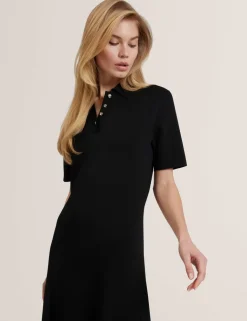 Textured Polo Collar Midaxi Shirt Dress