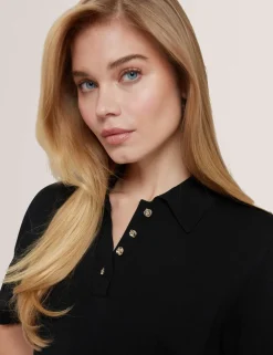Textured Polo Collar Midaxi Shirt Dress