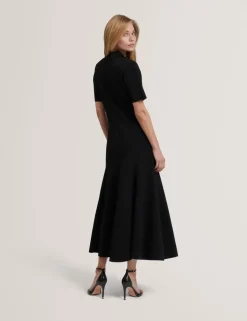 Textured Polo Collar Midaxi Shirt Dress