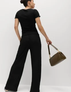 Textured Pull On Wide Leg Trousers