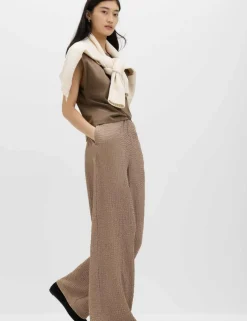 Textured Pull On Wide Leg Trousers