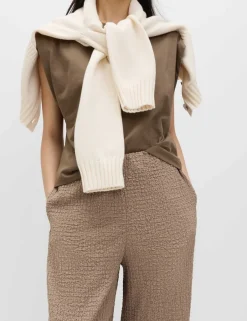 Textured Pull On Wide Leg Trousers
