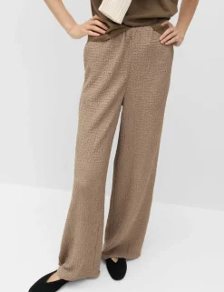 Textured Pull On Wide Leg Trousers