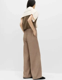 Textured Pull On Wide Leg Trousers