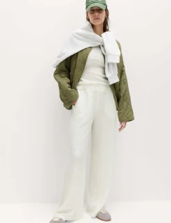Textured Pull On Wide Leg Trousers