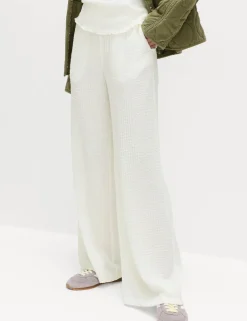 Textured Pull On Wide Leg Trousers