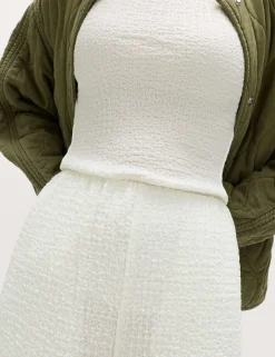Textured Pull On Wide Leg Trousers