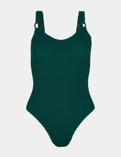 Textured Ring Detail Scoop Neck Swimsuit