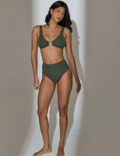 Textured Ring Detail V-Neck Bikini Top