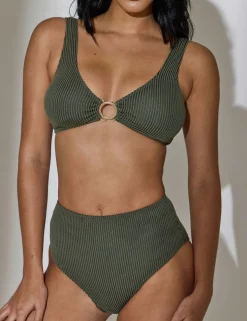 Textured Ring Detail V-Neck Bikini Top