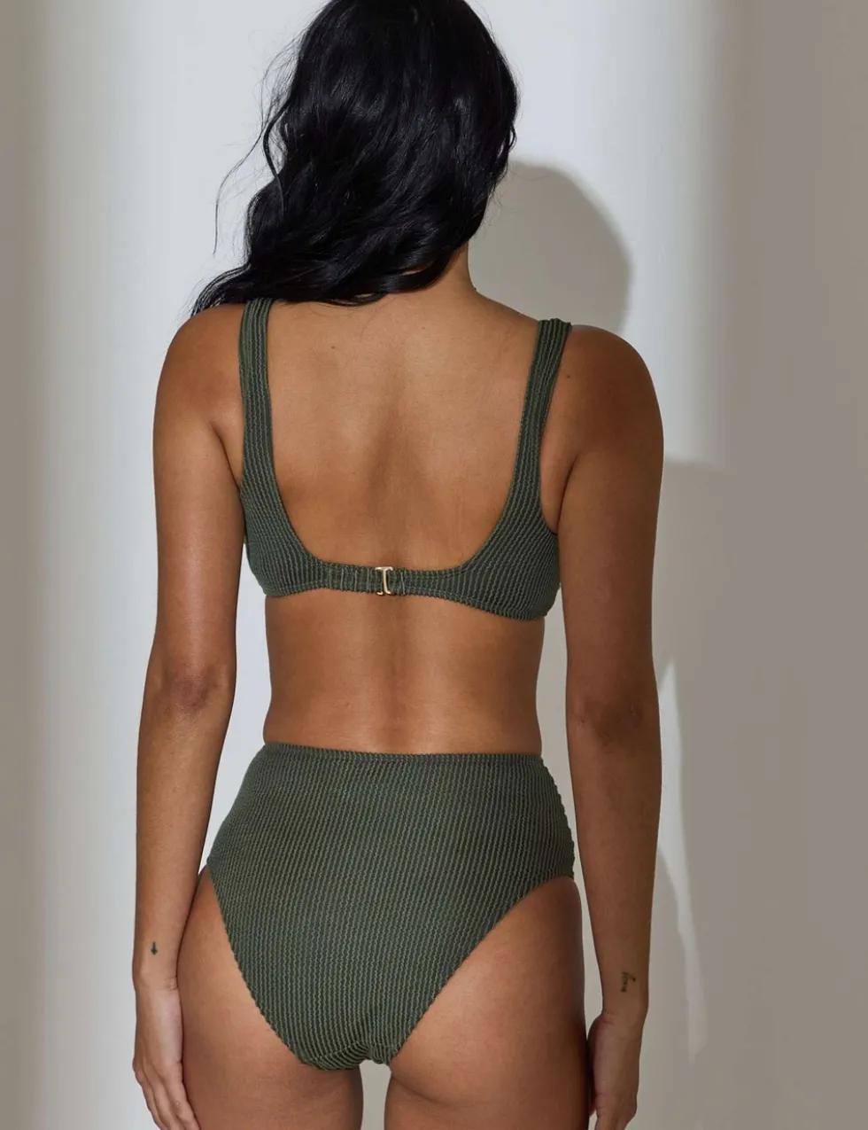 Textured Ring Detail V-Neck Bikini Top