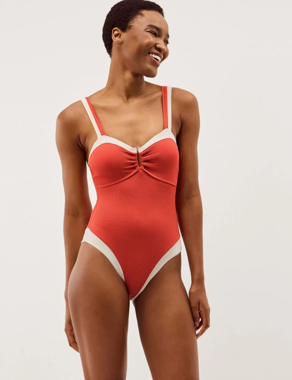 Textured Rng Detail Square Neck Swimsuit