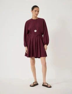 Textured Round Neck Mini Waisted Dress