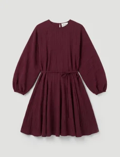 Textured Round Neck Mini Waisted Dress