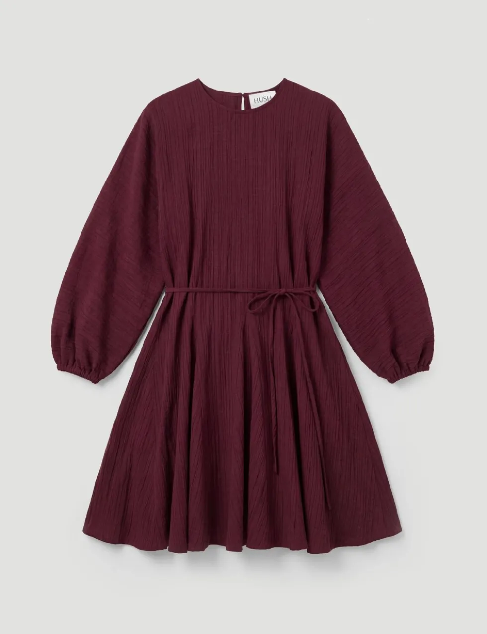 Textured Round Neck Mini Waisted Dress