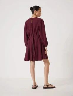 Textured Round Neck Mini Waisted Dress