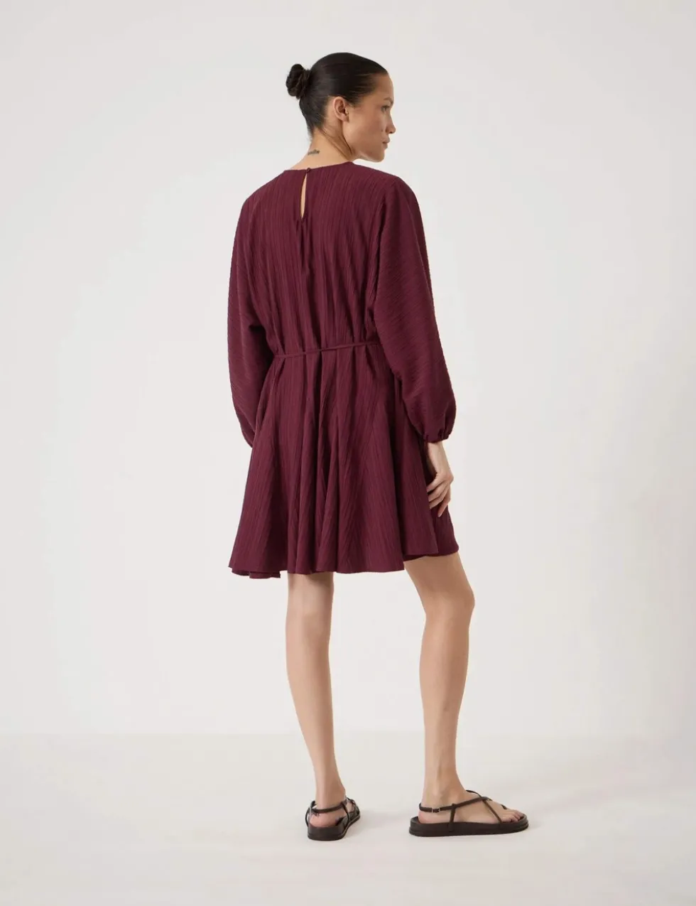 Textured Round Neck Mini Waisted Dress