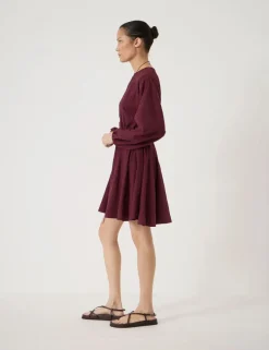 Textured Round Neck Mini Waisted Dress