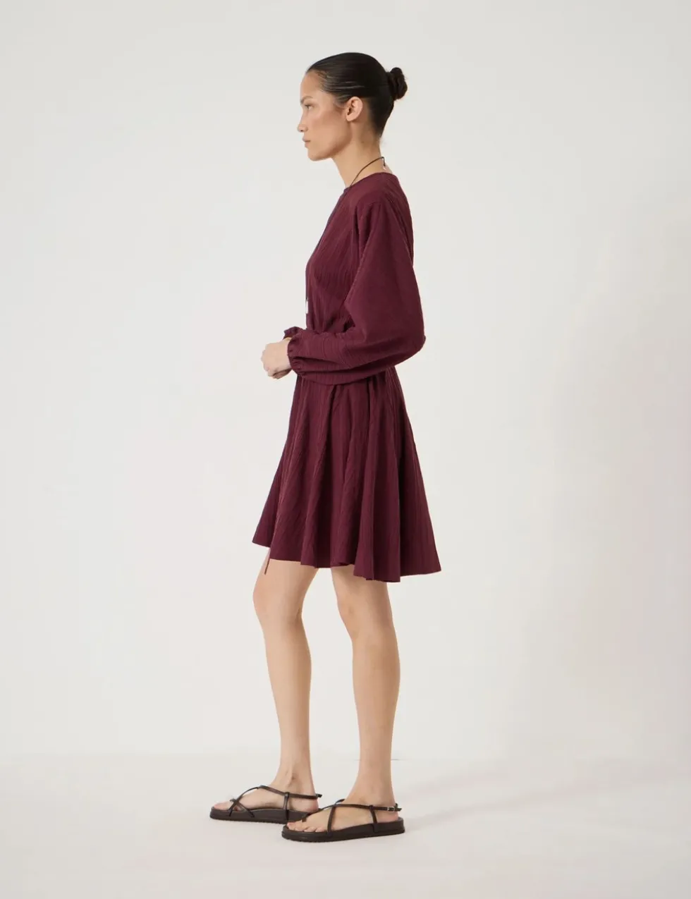 Textured Round Neck Mini Waisted Dress