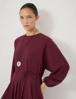Textured Round Neck Mini Waisted Dress