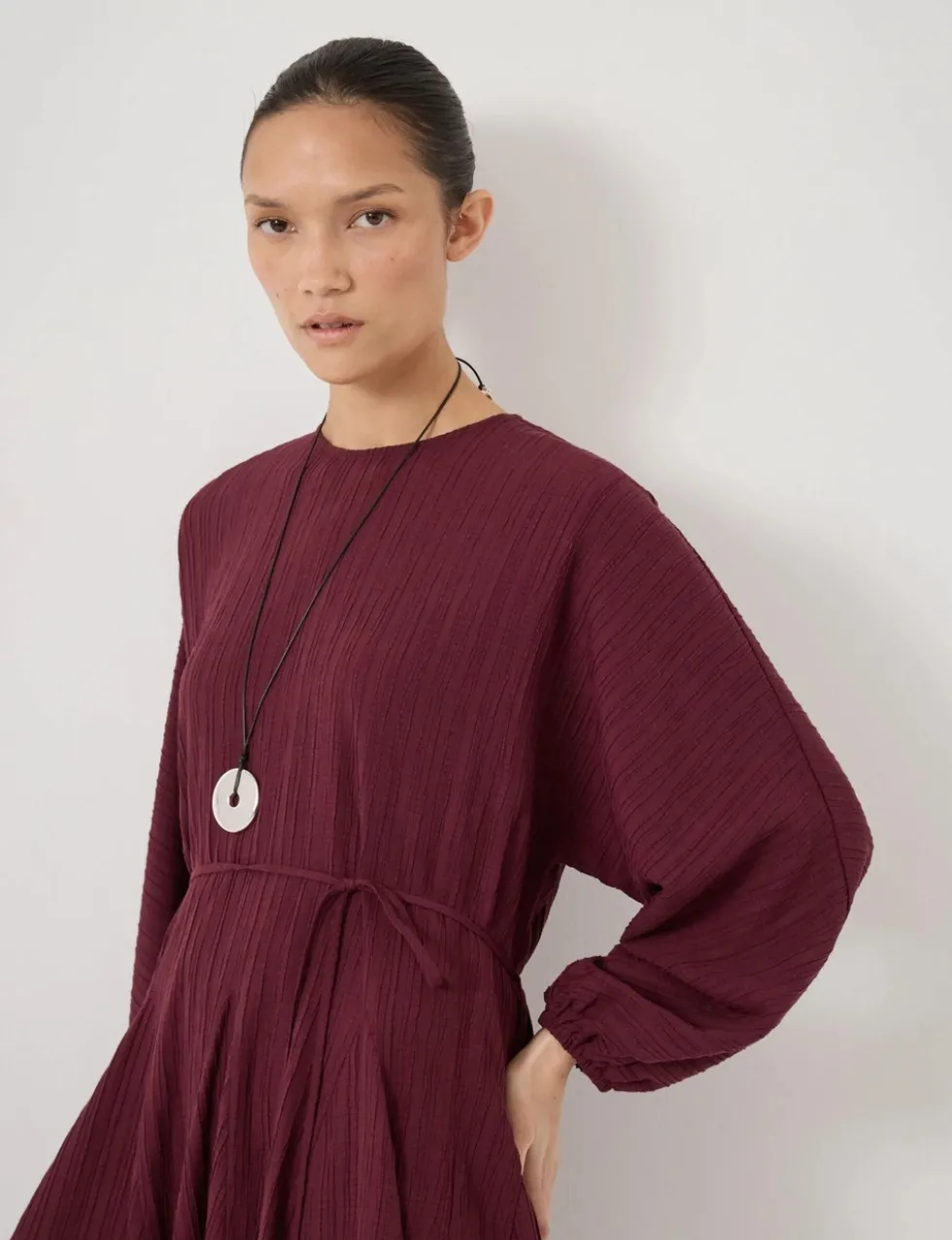 Textured Round Neck Mini Waisted Dress