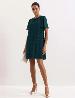 Textured Round Neck Mini Shift Dress