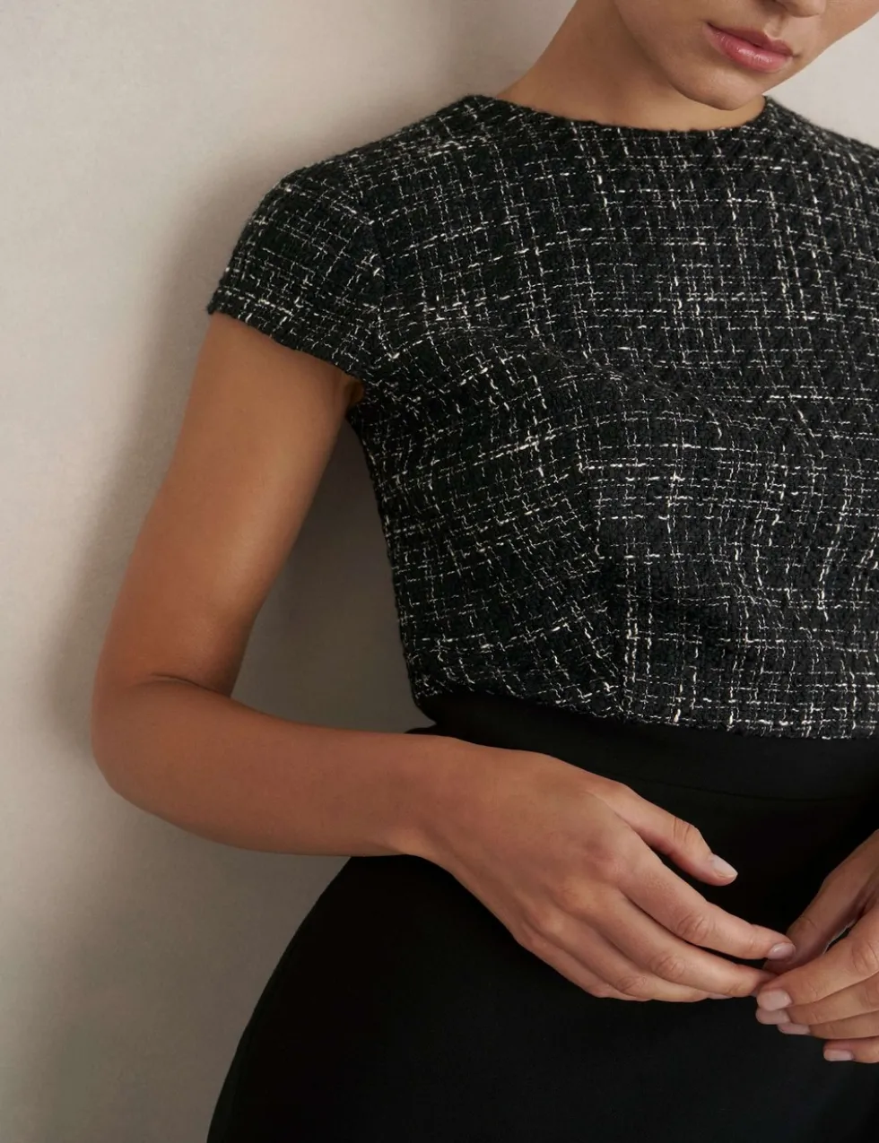 Textured Round Neck Mini Tailored Dress