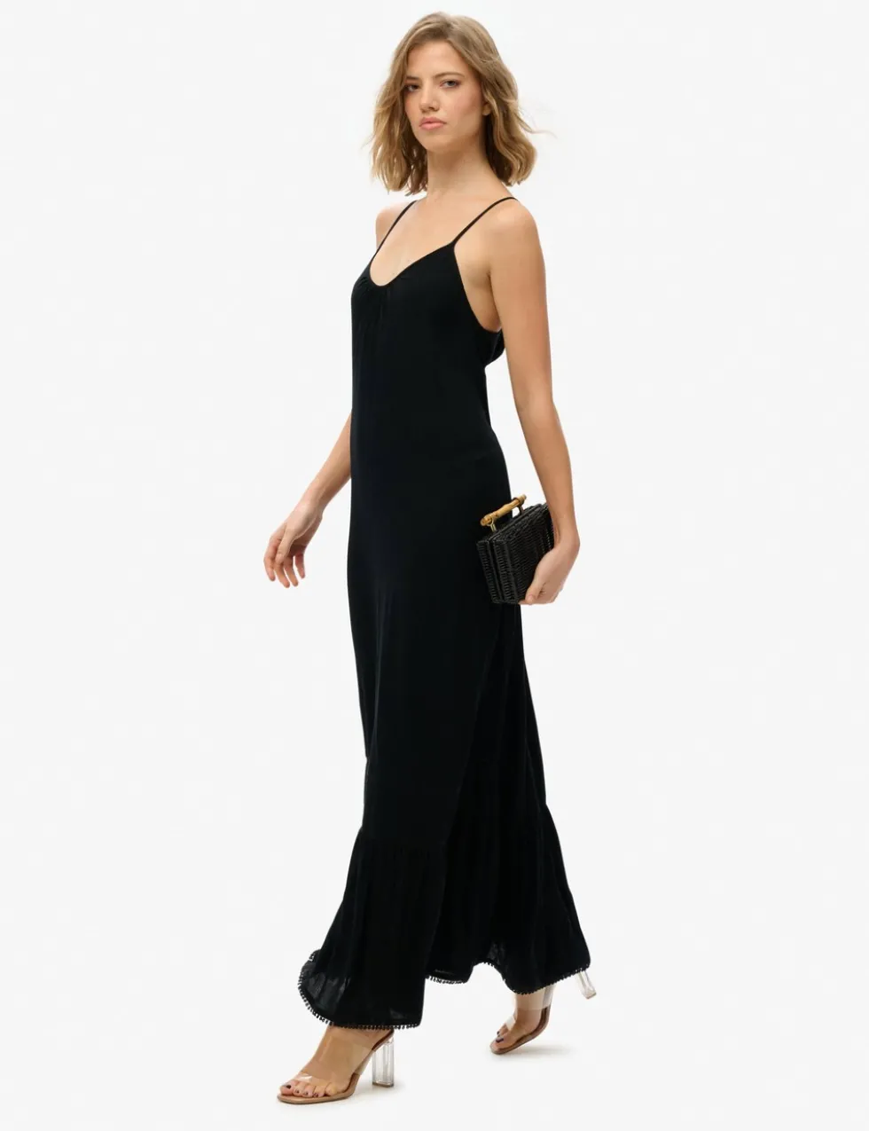 Textured Scoop Neck Strappy Maxi Slip Dress