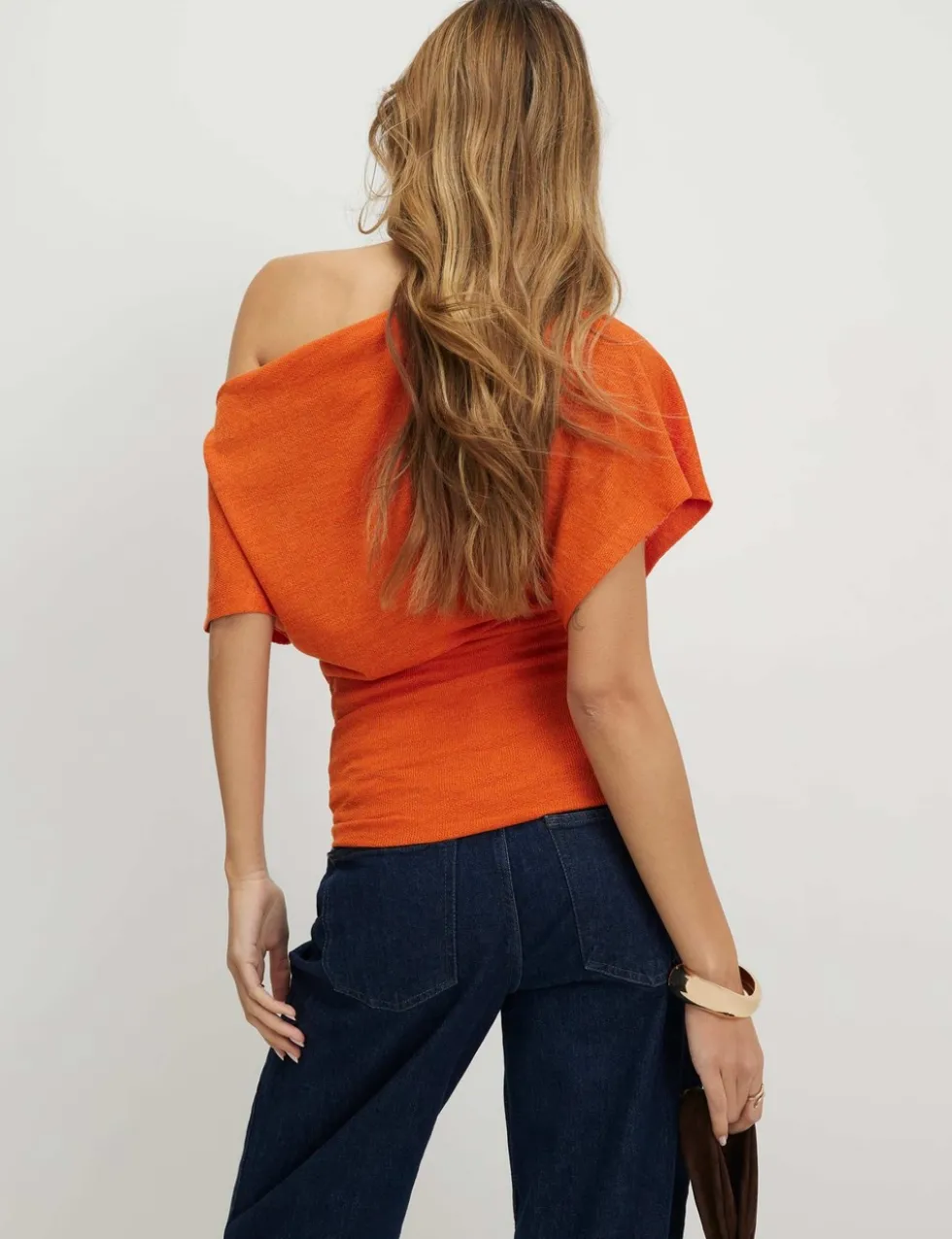 Textured Slash Neck Off The Shoulder Top