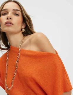 Textured Slash Neck Off The Shoulder Top