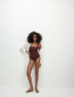 Textured Square Neck Swimsuit