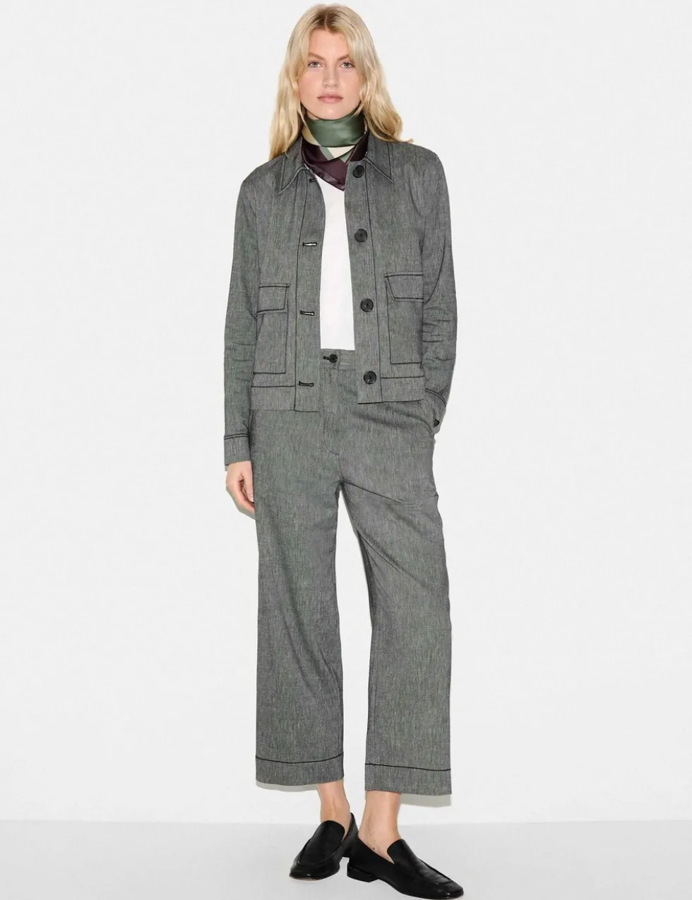 Textured Straight Leg Cropped Trousers