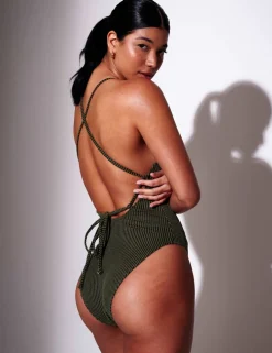 Textured Strappy Scoop Neck Swimsuit