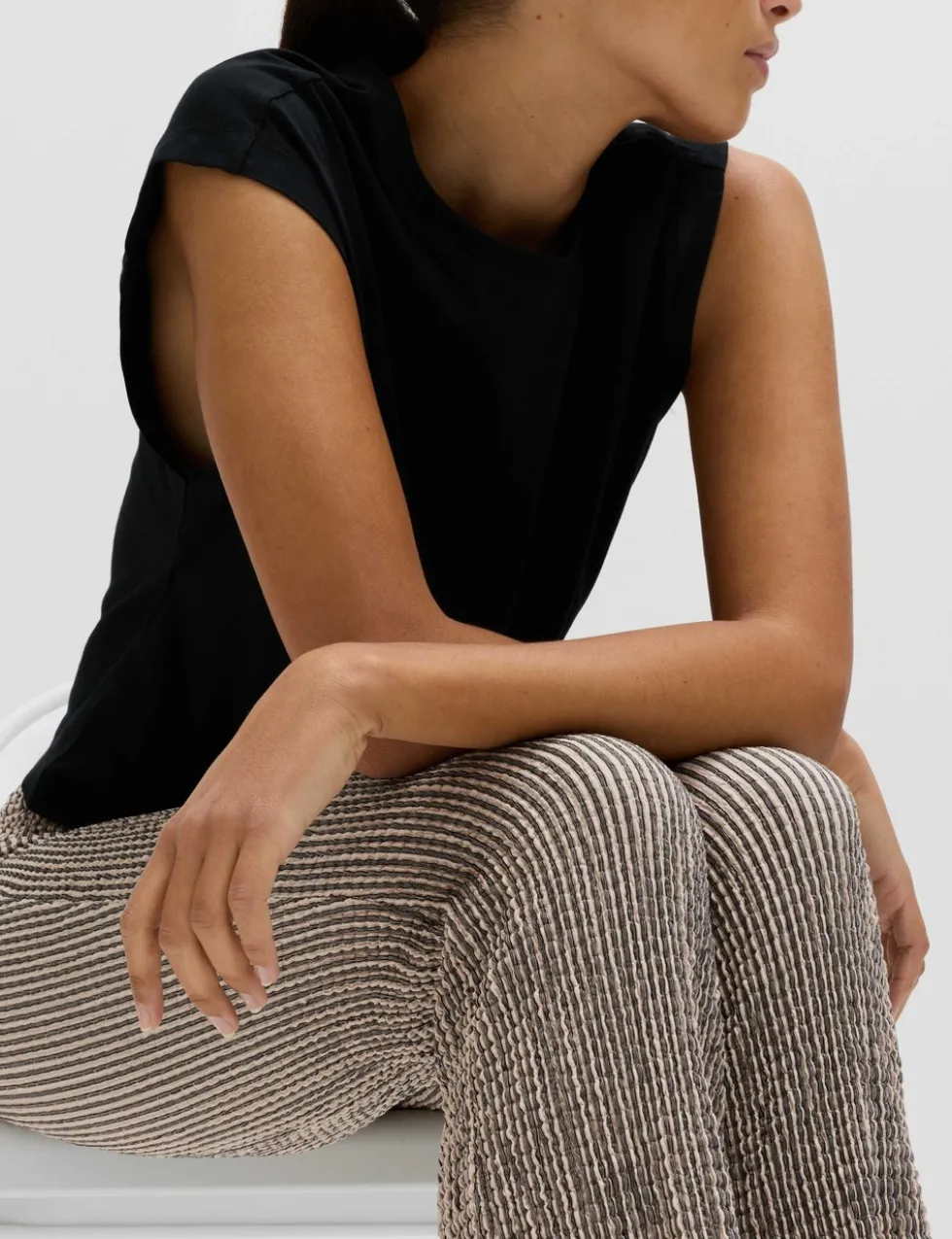 Textured Striped Flared Trousers
