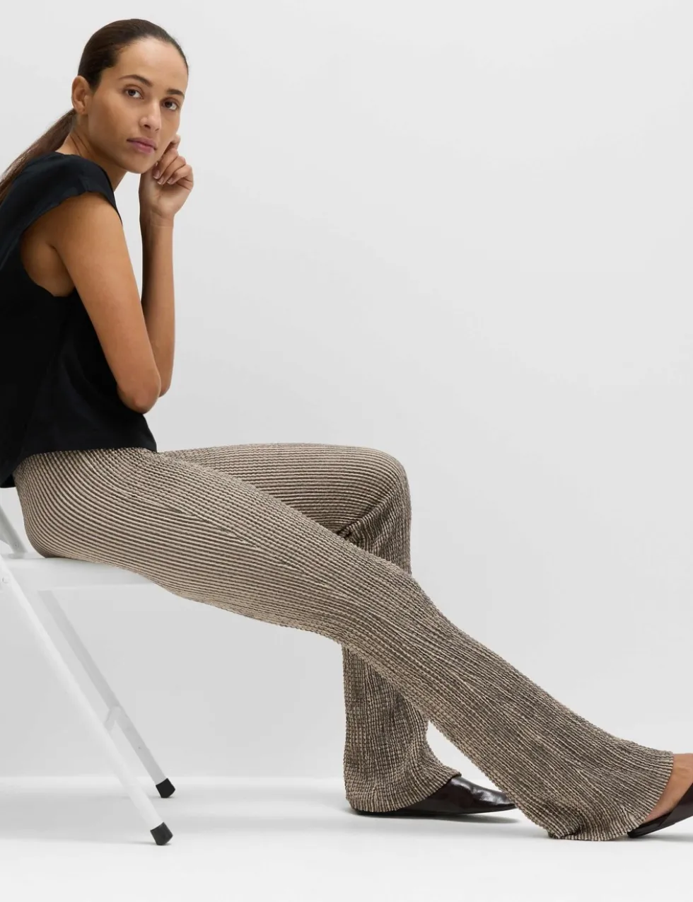 Textured Striped Flared Trousers