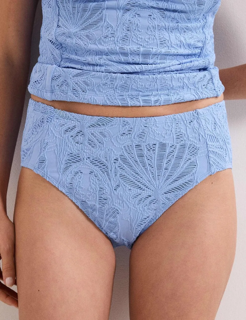 Textured Striped High Waisted Bikini Bottoms