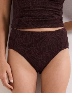 Textured Striped High Waisted Bikini Bottoms