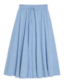Textured Striped Midi A-Line Skirt