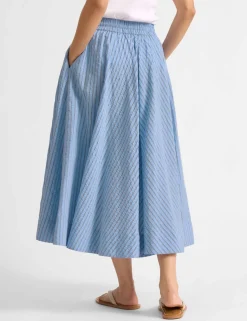 Textured Striped Midi A-Line Skirt