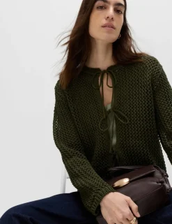 Textured Tie Front Slim Fit Cropped Cardigan