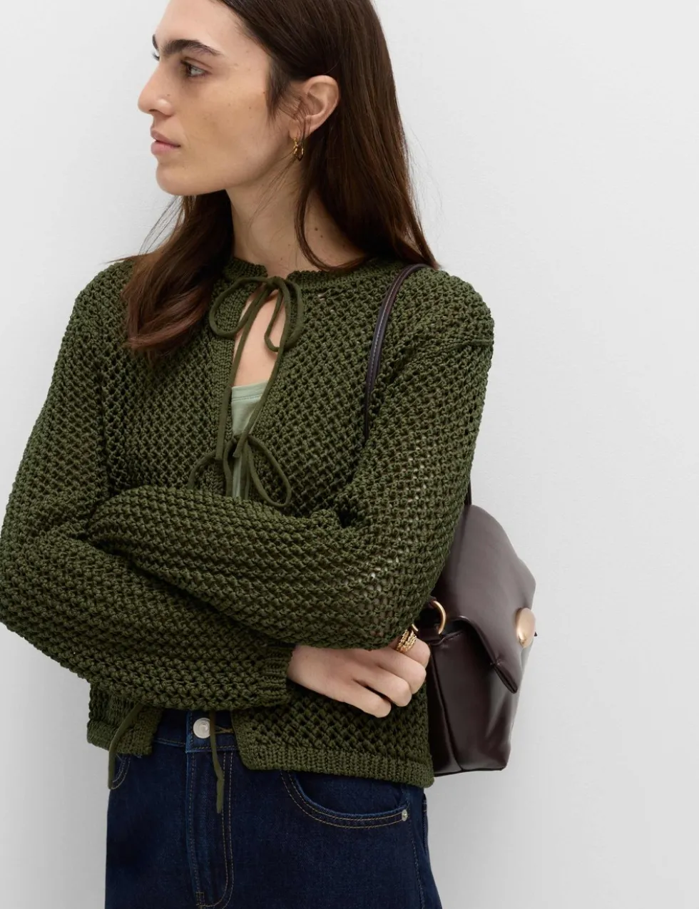 Textured Tie Front Slim Fit Cropped Cardigan