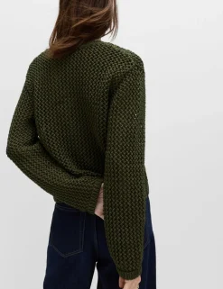 Textured Tie Front Slim Fit Cropped Cardigan
