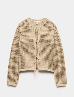 Textured Tie Front Slim Fit Cropped Cardigan