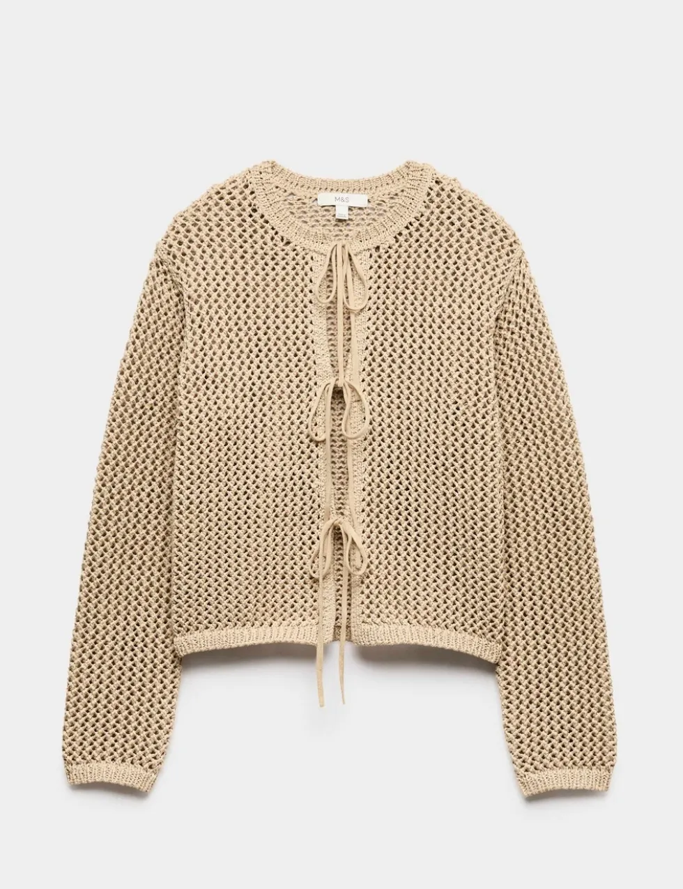 Textured Tie Front Slim Fit Cropped Cardigan
