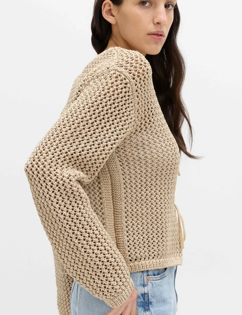 Textured Tie Front Slim Fit Cropped Cardigan